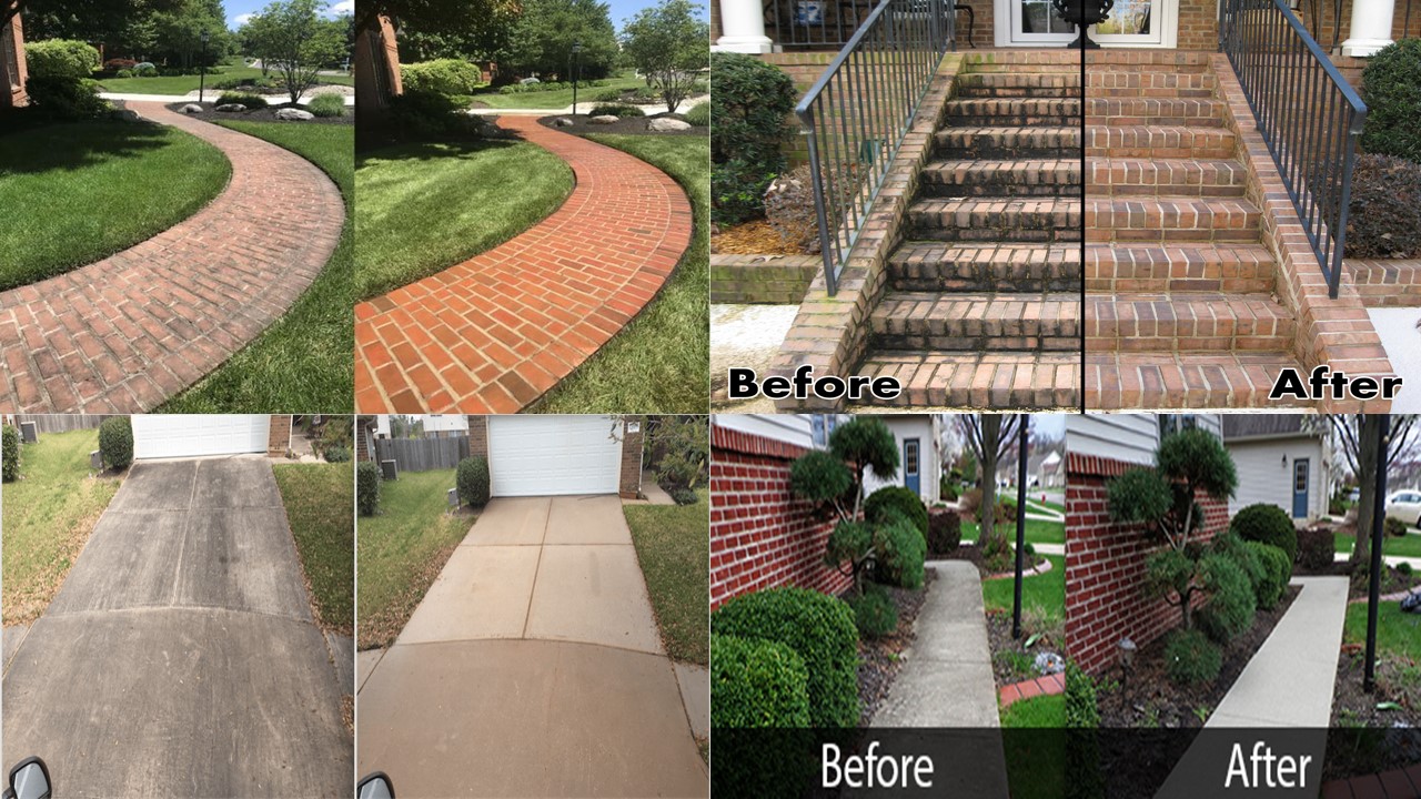 Before and After Pressure Washing  of the Stairs and Driveway